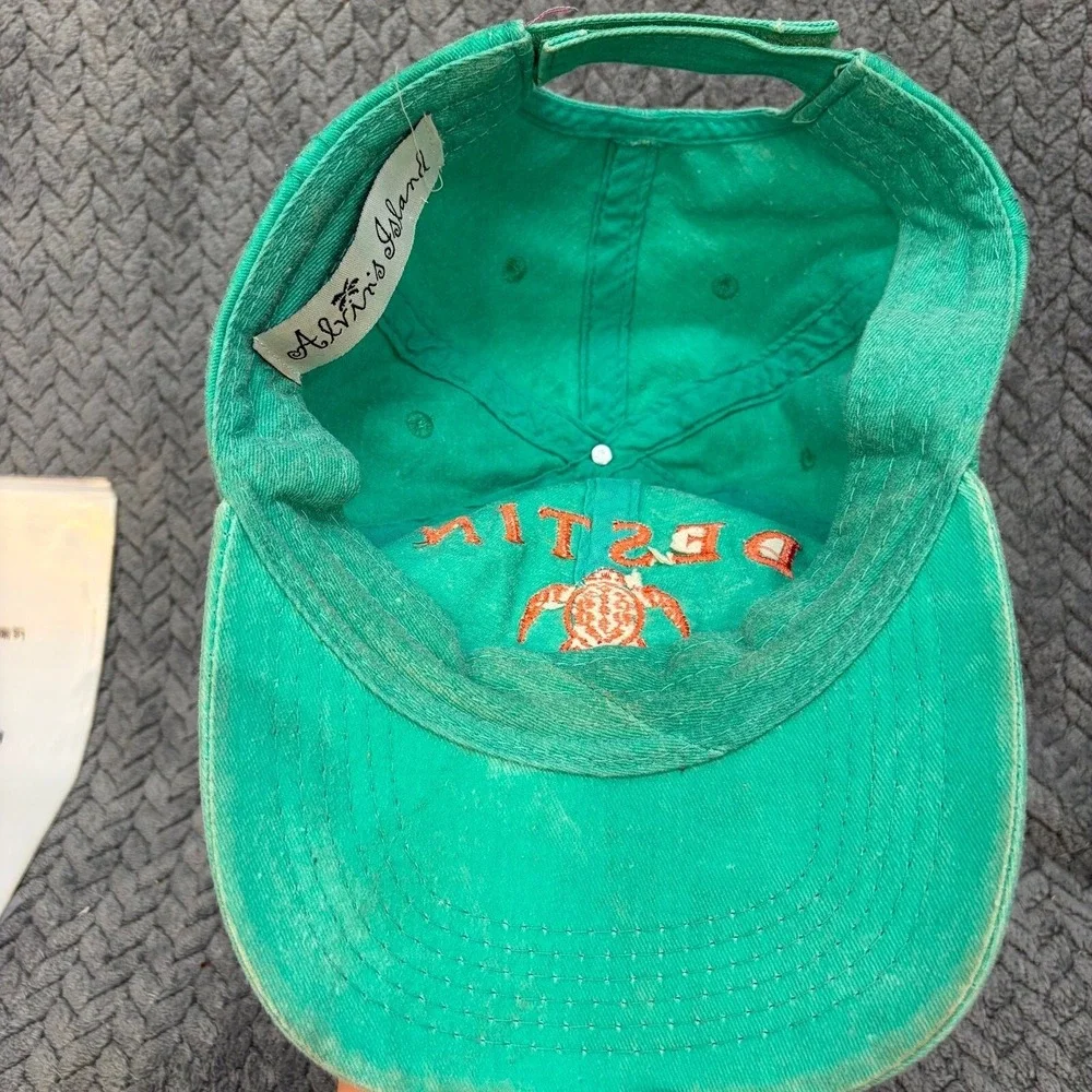 Alvins Island Destin Florida Sea Turtle Hat Green Pigment Dyed Baseball Cap